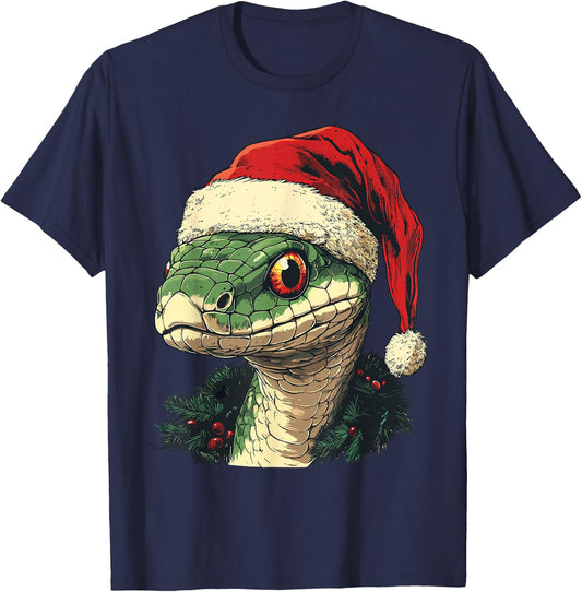 Snake Santa Hat Funny Christmas Xmas Snake Lovers Pajama T-Shirt - T-Shirt | Navy