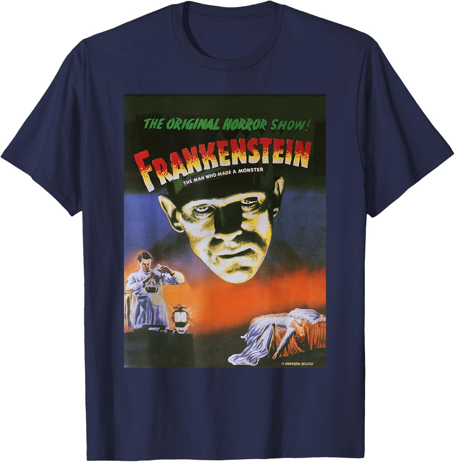 Universal Monsters Distressed Frankenstein Movie Poster T-Shirt - T-Shirt | Navy