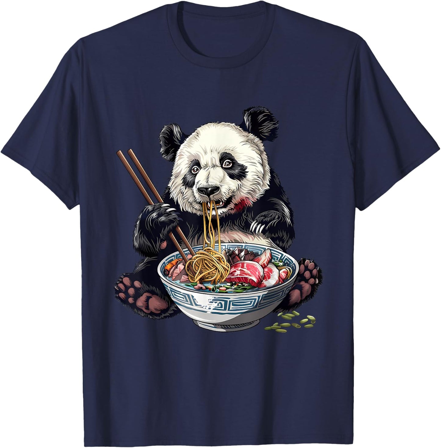 Panda Eating Ramen Noodles Ramen Noodles Panda Noodle Bowl T-Shirt - T-Shirt | Navy