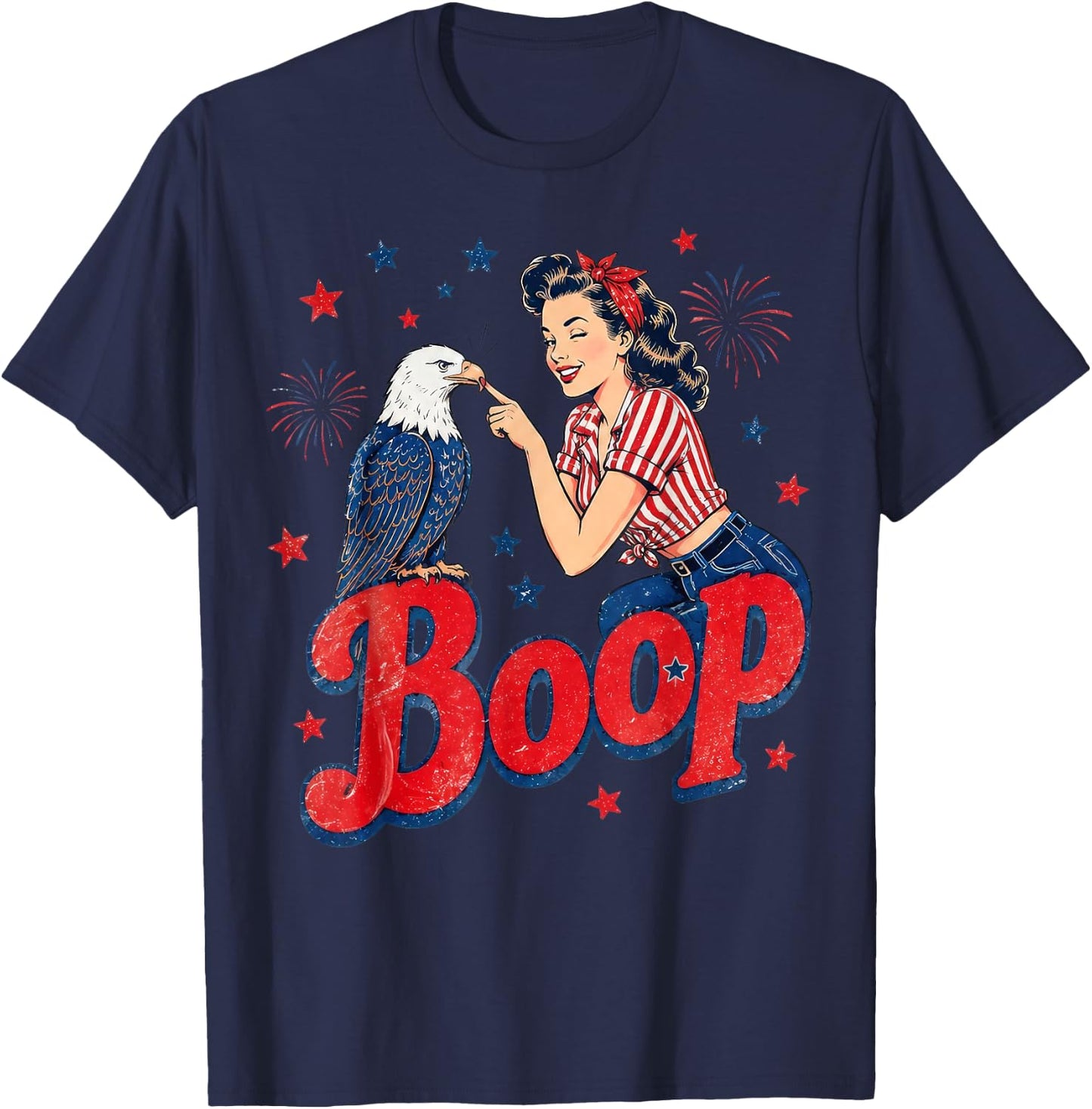 Boop Vintage Girl and Eagle Funny Patriotic 4th of July T-Shirt - T-Shirt | Navy