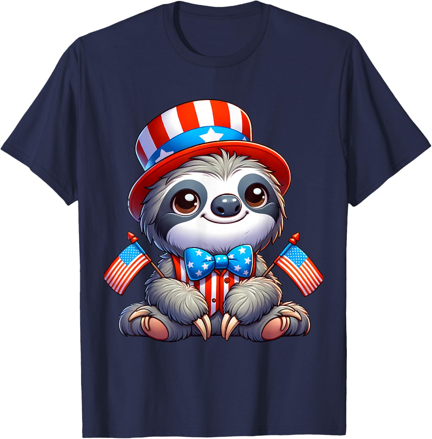 Sloth Happy 4th of July Independence Day Men Women Kids T-Shirt - T-Shirt | Navy