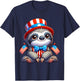 Sloth Happy 4th of July Independence Day Men Women Kids T-Shirt - T-Shirt | Navy