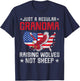 US Flag Regular Grandma Raising Wolves Not Sheep 4th of July T-Shirt - T-Shirt | Navy