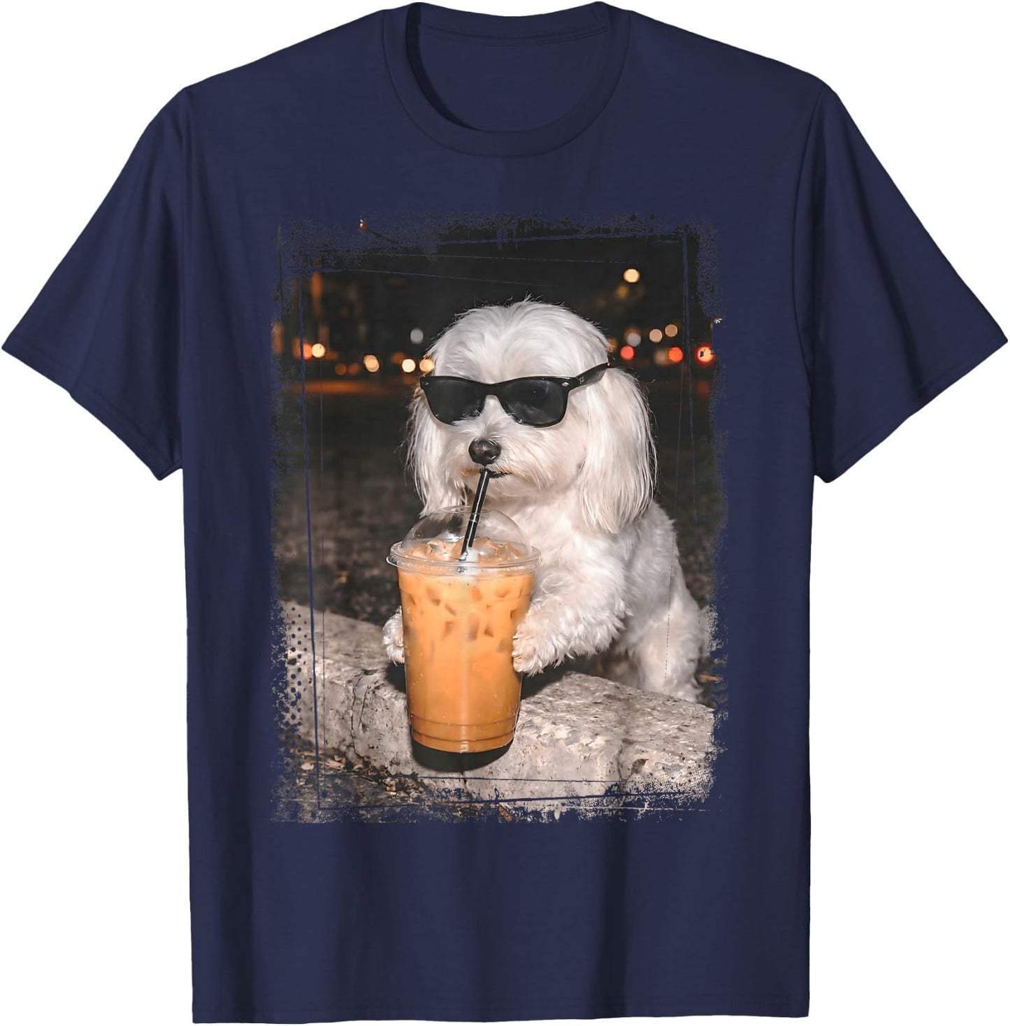 Malteser Sonnenbrille für Hunde mit Eiskaffee T-Shirt - T-Shirt | Navy