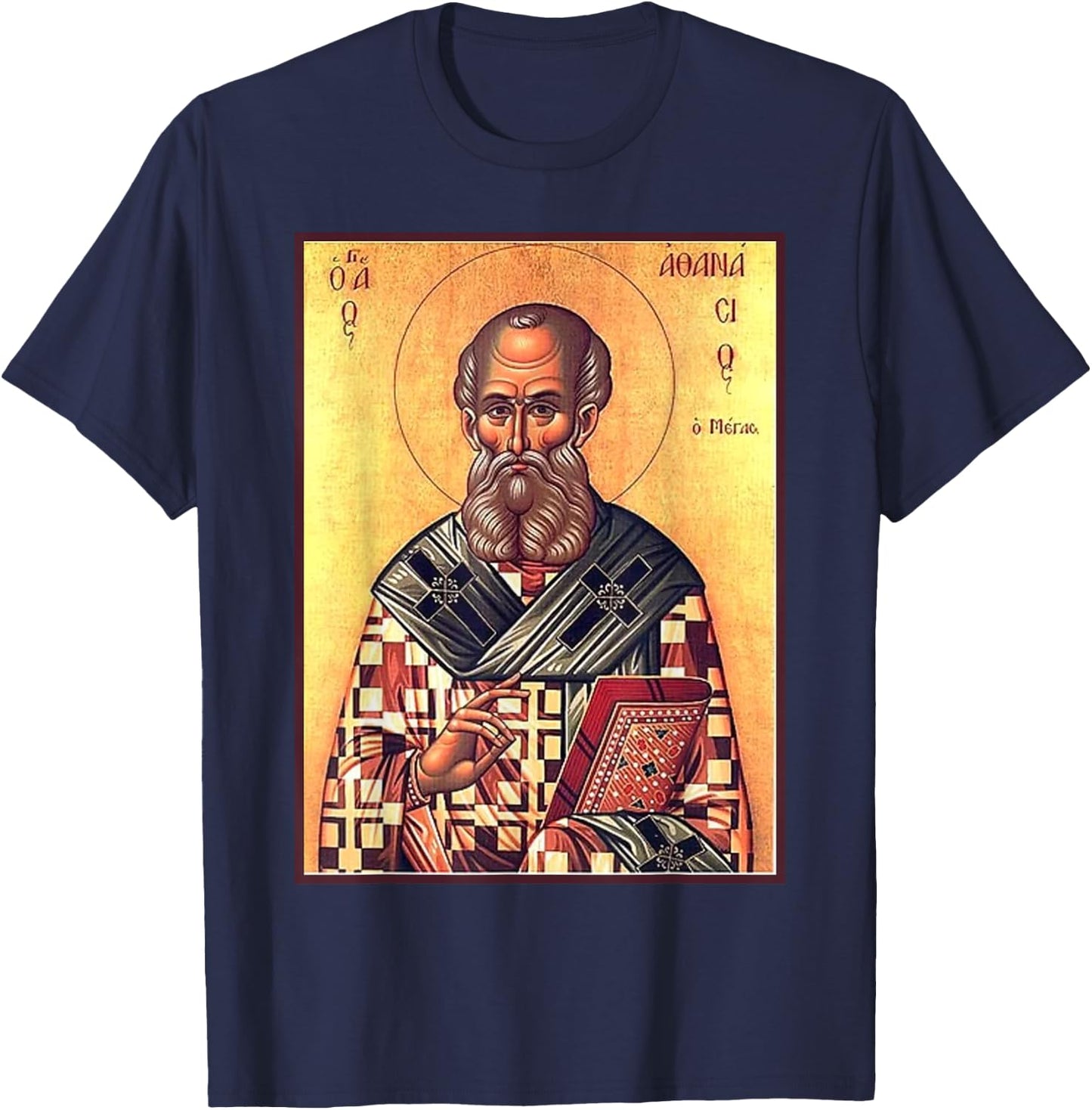 St. Athanasius of Alexandria Eastern Orthodox Byzantine Art T-Shirt - T-Shirt | Navy