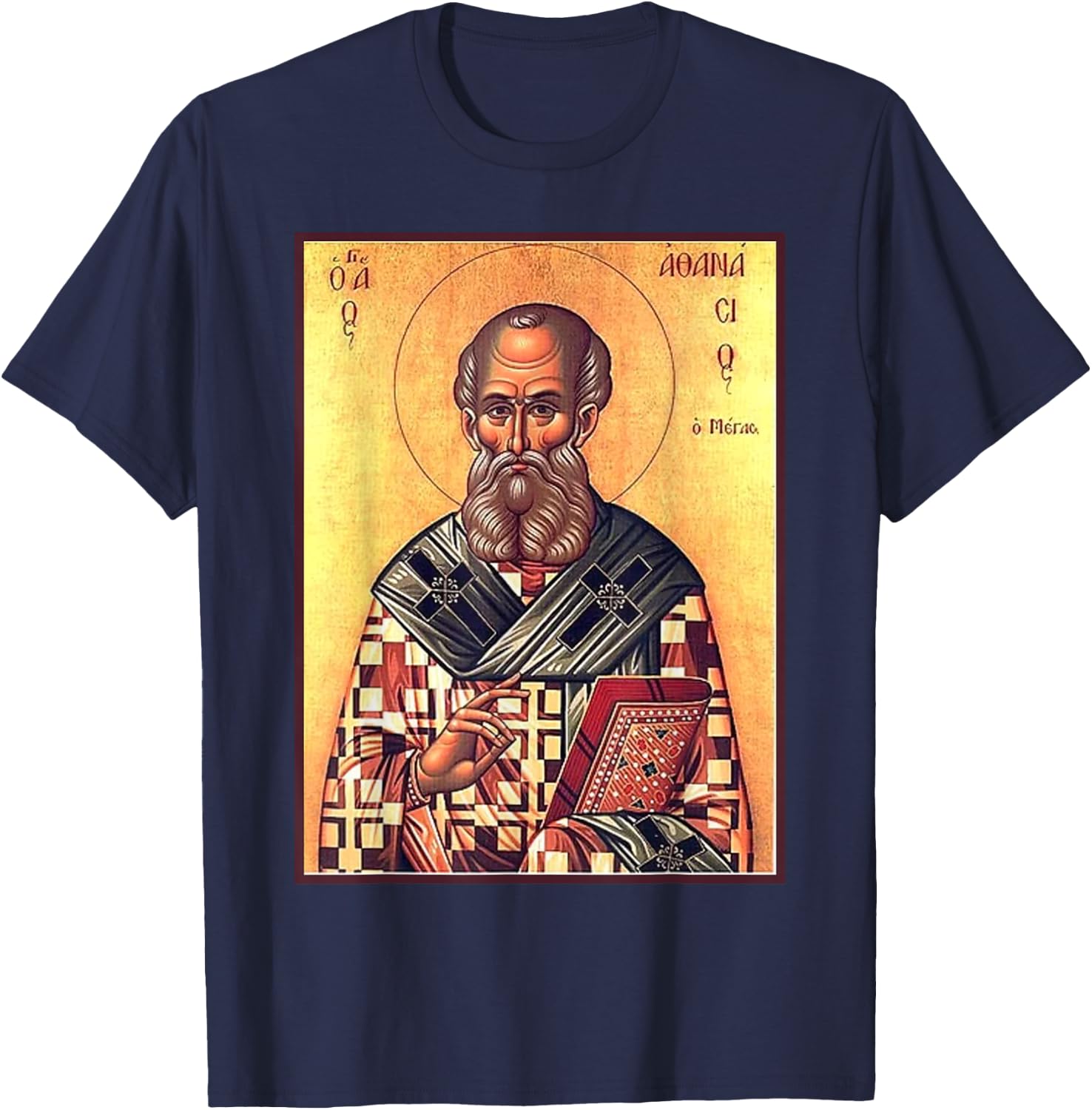 St. Athanasius of Alexandria Eastern Orthodox Byzantine Art T-Shirt - T-Shirt | Navy