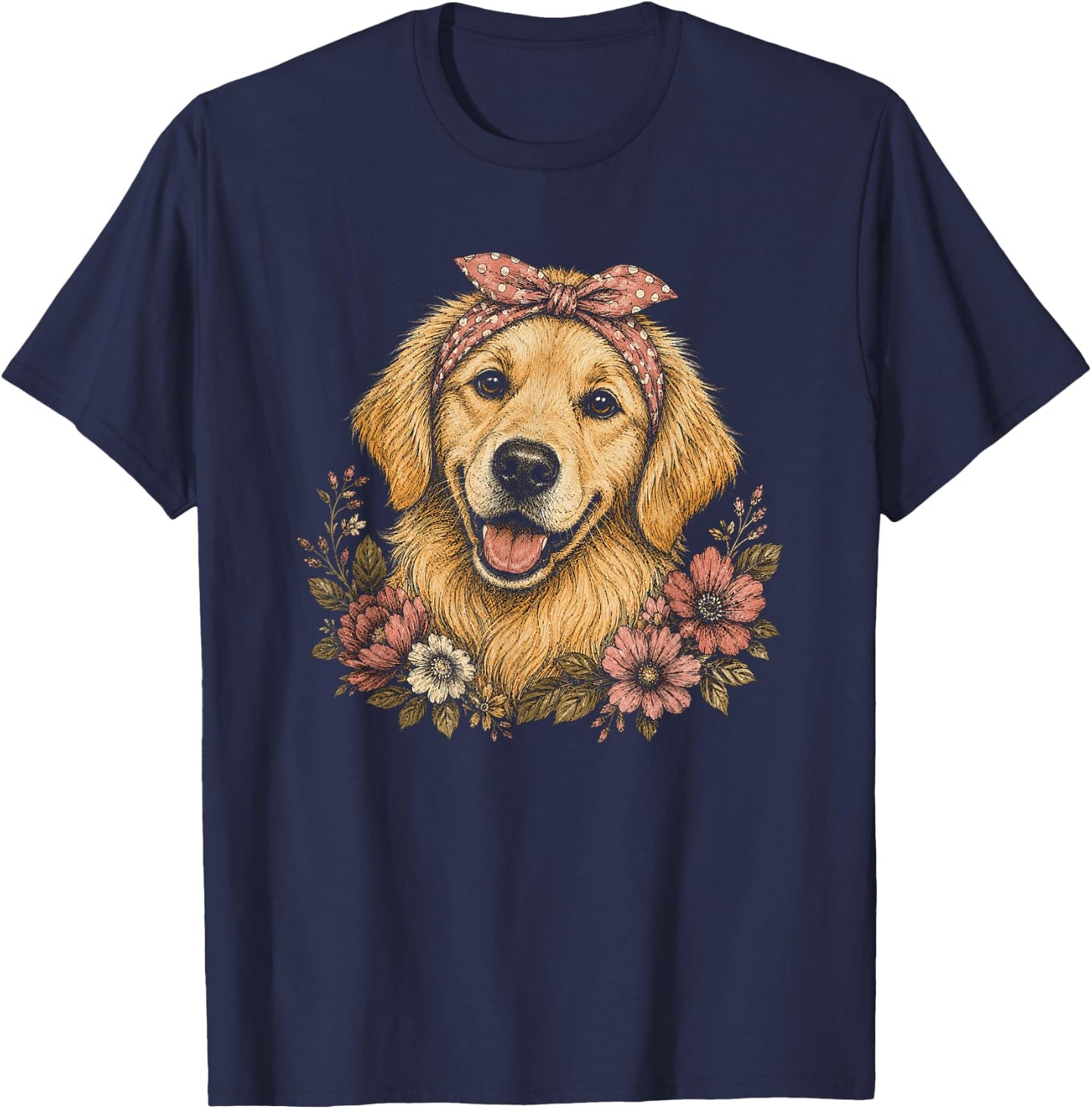 Golden Retriever Artwork Design for Girls T-Shirt - T-Shirt | Navy