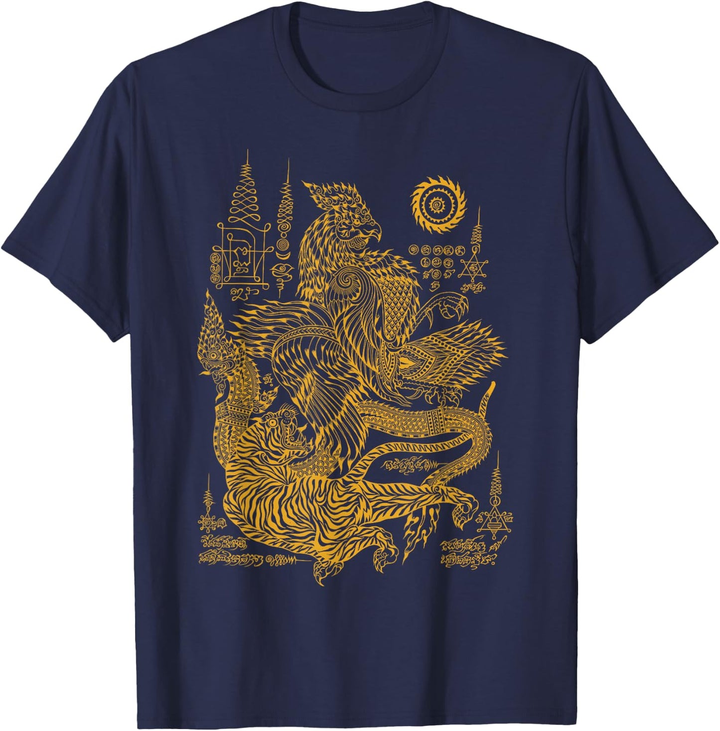 Thai Rooster & Tiger Traditional Thailand Art MMA Muay Thai T-Shirt - T-Shirt | Navy
