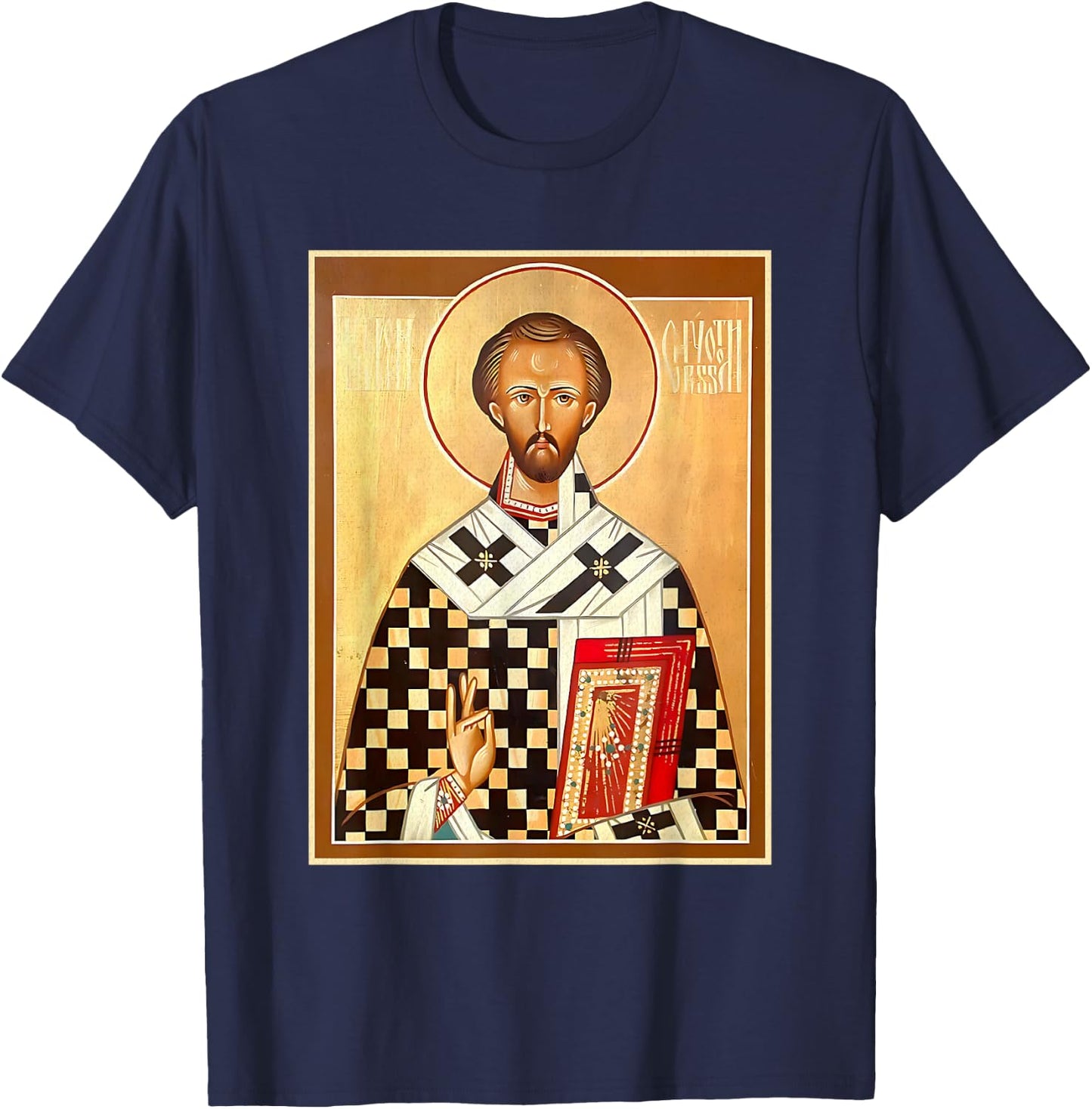 St. John Chrysostom Eastern Orthodox Byzantine Art Church T-Shirt - T-Shirt | Navy