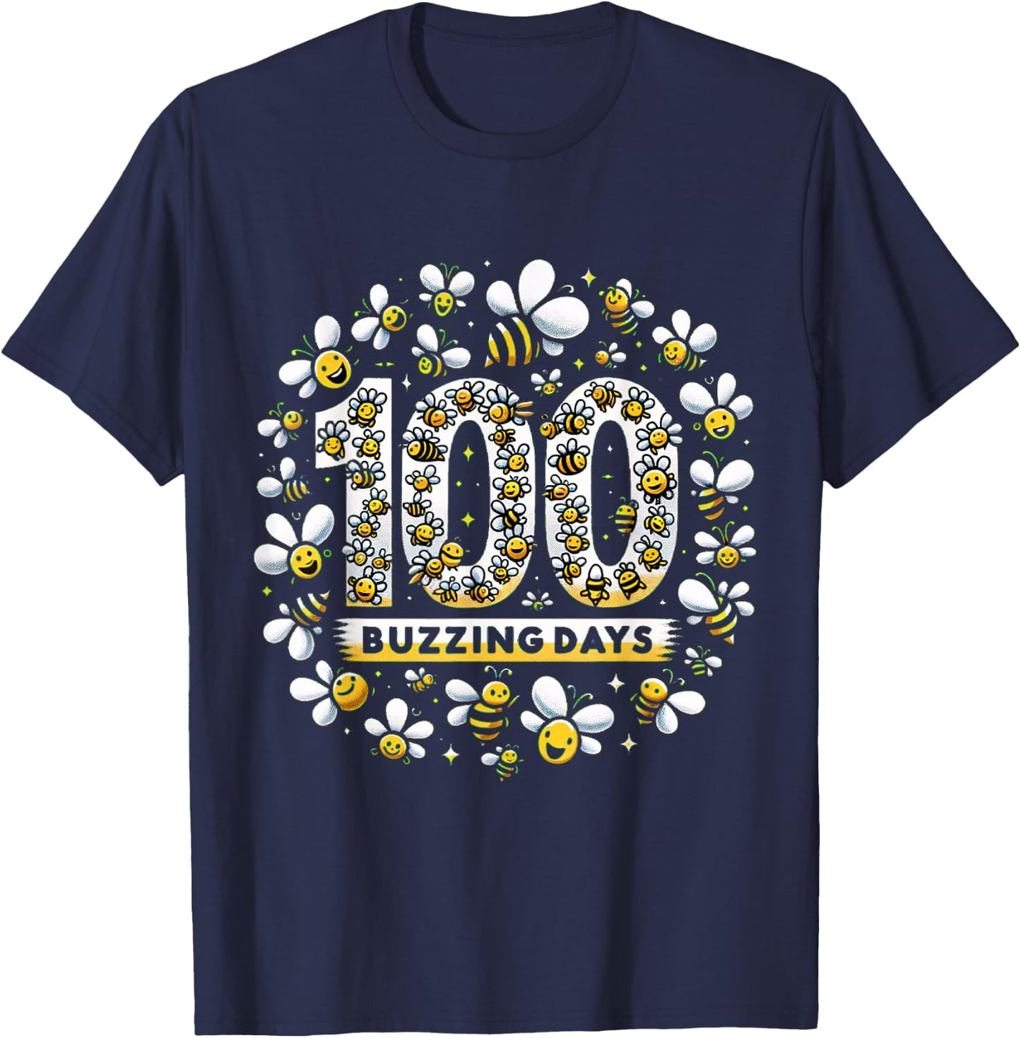 100 Days of School Bees Buzzing T-Shirt - T-Shirt | Navy