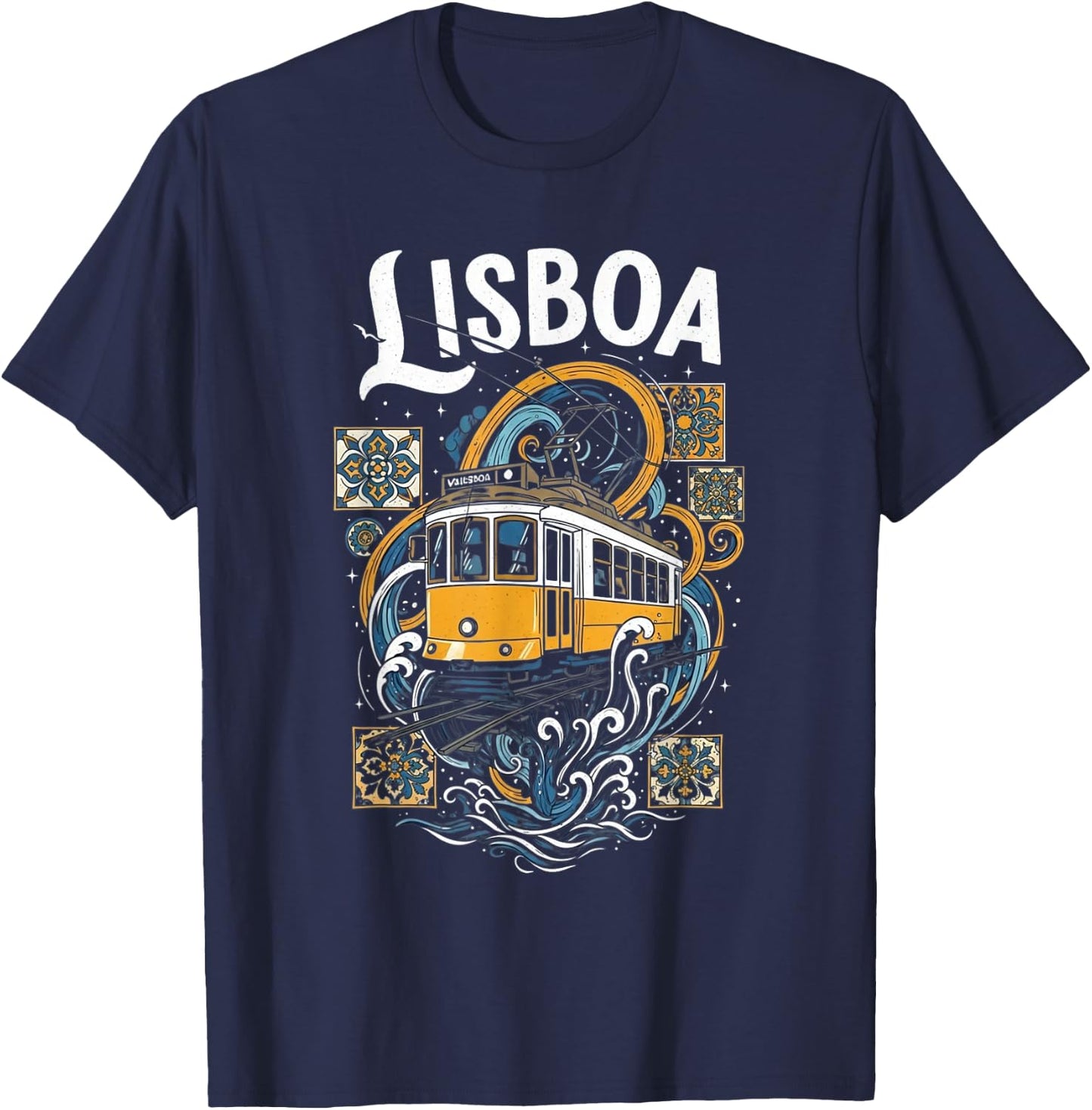 Lisbon Tram Art Vintage Portugal Travel Souvenir Lisboa T-Shirt - T-Shirt | Navy