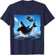 Funny Orca Whale Playing With Black Cat. cat and orca lover T-Shirt - T-Shirt | Navy