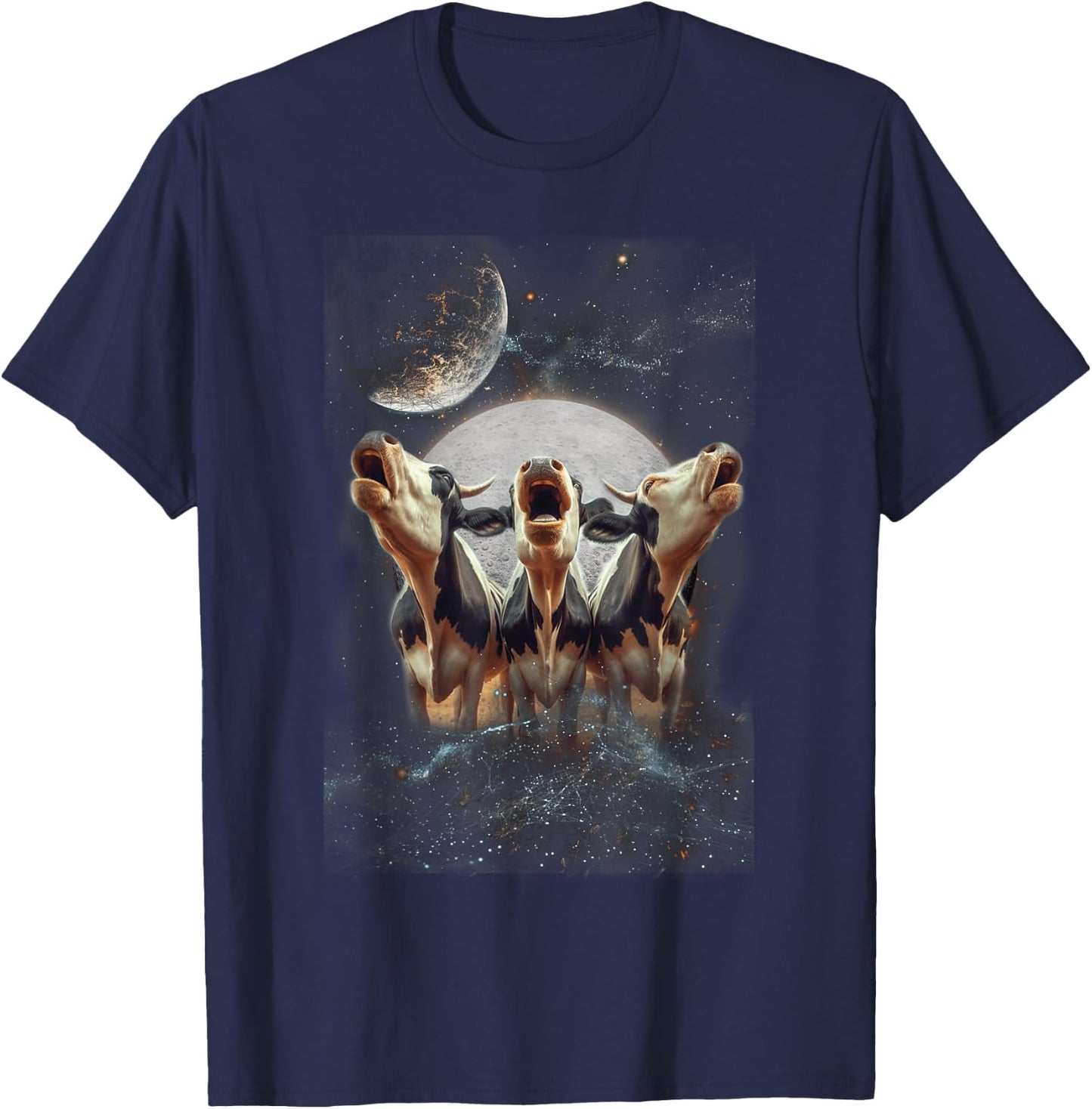 Three Cows Howling At The Moon Funny Parody Cow T-Shirt - T-Shirt | Navy