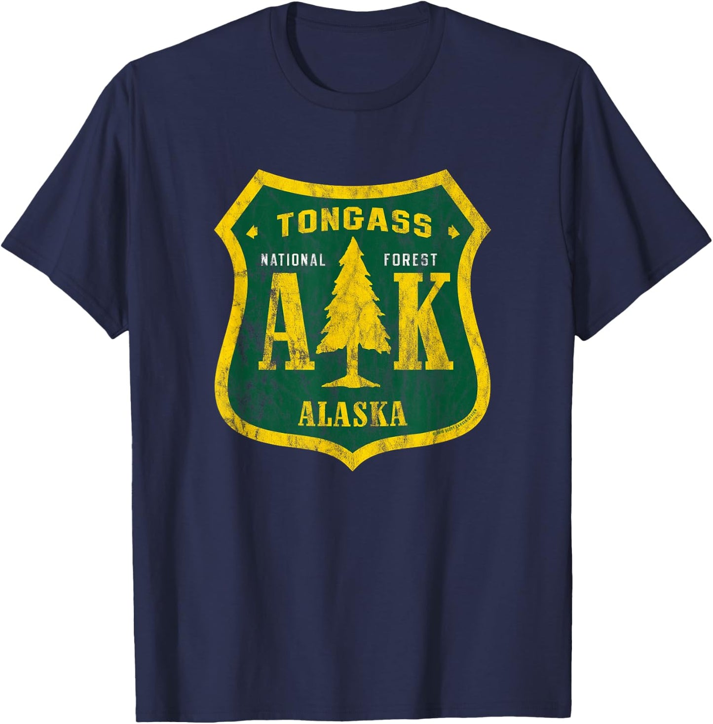 Tongass National Forest Alaska Shield Retro Vintage Look T-Shirt - T-Shirt | Navy