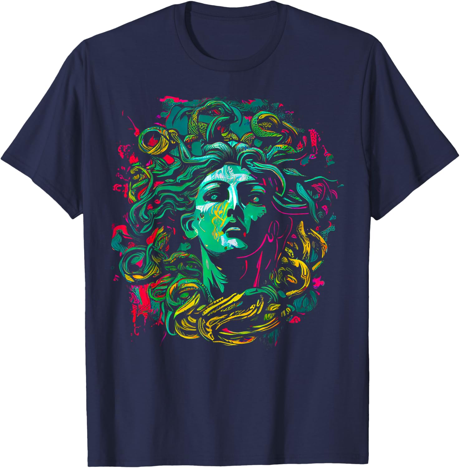 Medusa Greek Mythology Snake Hair T-Shirt - T-Shirt | Navy