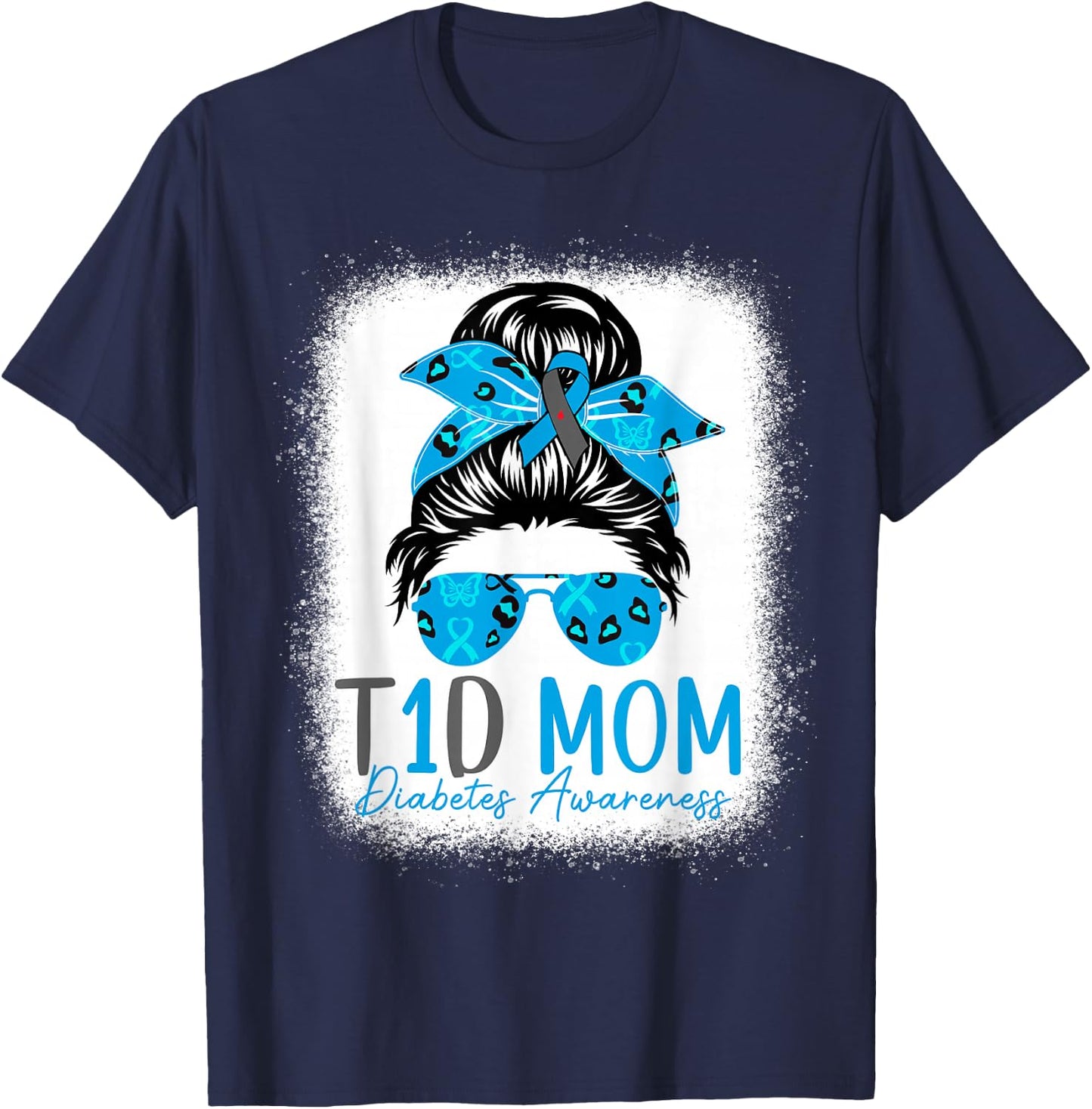 T1D Mom Diabetes Awareness Type 1 Diabetes Blue Ribbon T-Shirt - T-Shirt | Navy