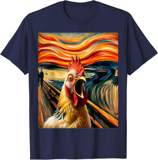 Expressionist Scream Parody Funny Painting Art Humor Chicken T-Shirt - T-Shirt | Navy