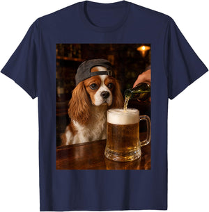 Cavalier King Charles Drinking Beer Funny Dog Meme T-Shirt - T-Shirt | Navy