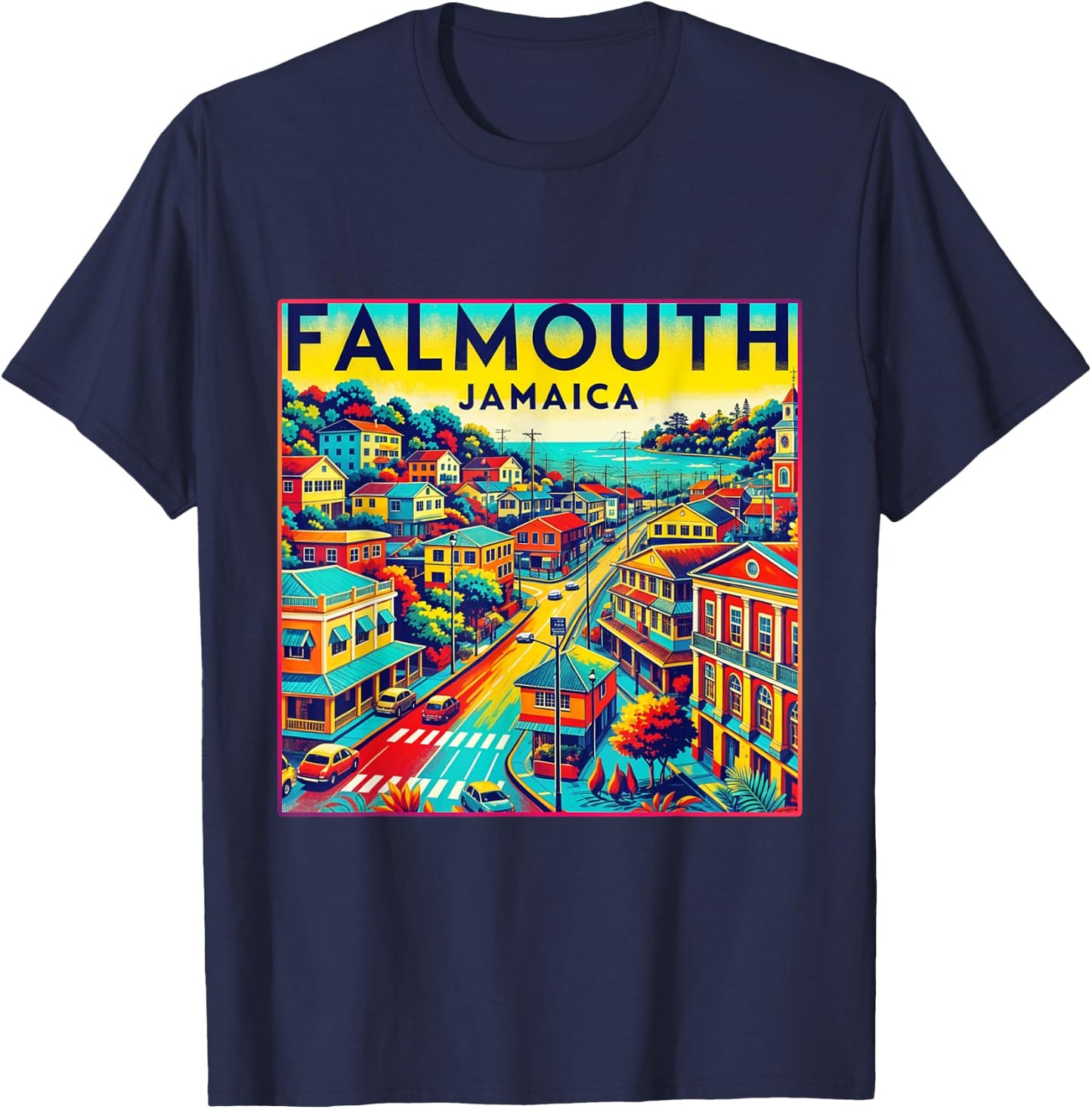Falmouth Jamaica Shirt Family Trip Retro Port City Skyline T-Shirt - T-Shirt | Navy