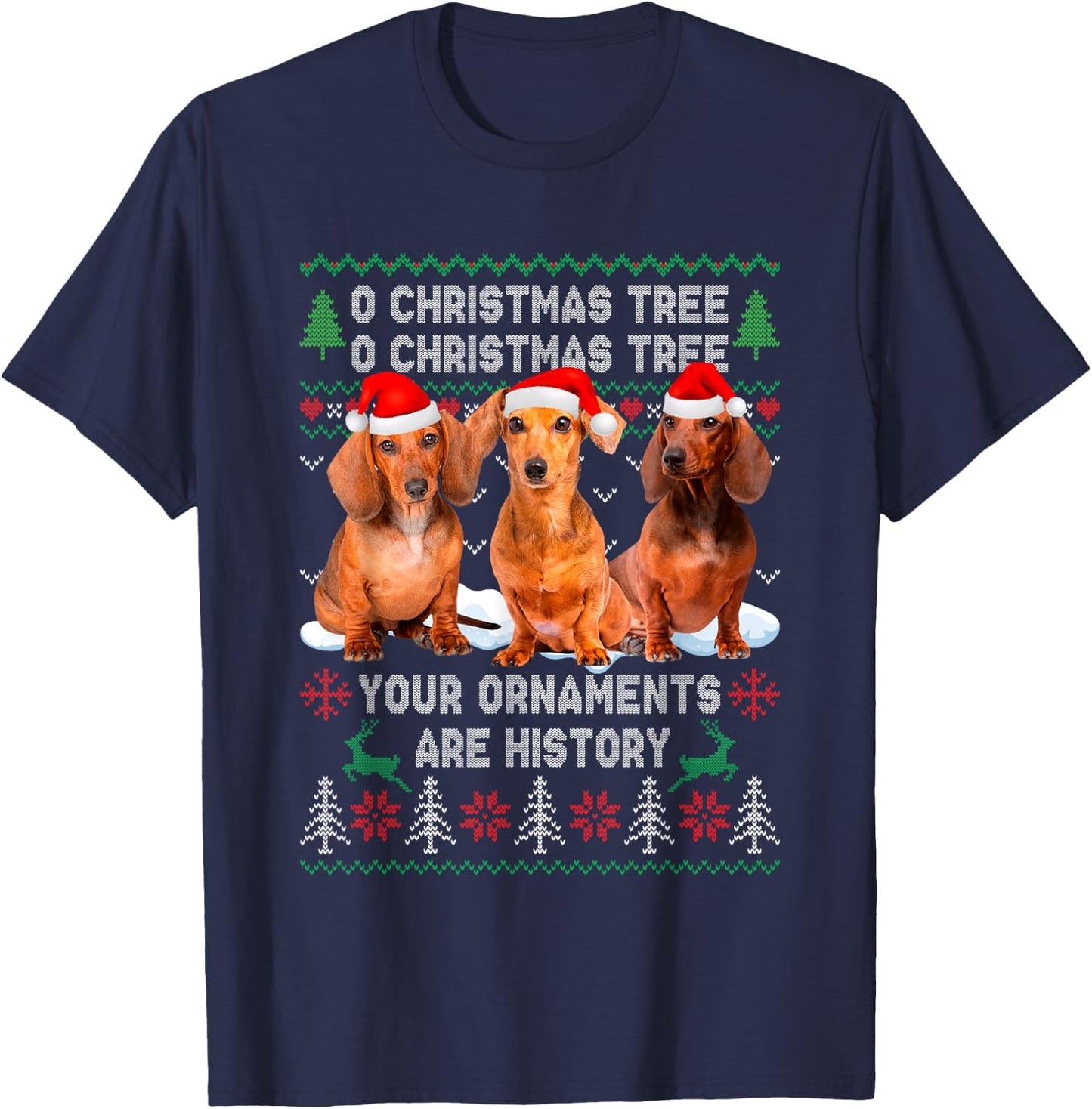 Cute Dachshund Dog Oh Christmas Tree Ugly Xmas T-Shirt - T-Shirt | Navy