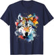 Wolfskopf Aquarell Damen Schwarz Small EU 38 V-Ausschnitt Kurzarm Klassische Passform Baumwolle 50% Polyester 50% Tierdruck Wildnis Einzigartiges Wolf-Design 1 Count T-Shirt - T-Shirt | Navy