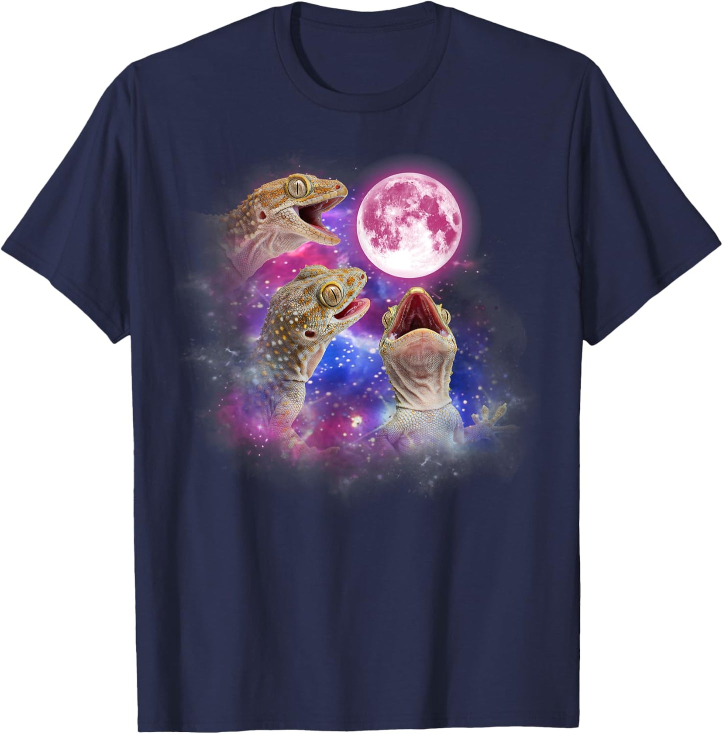 Gecko Howling At The Moon Wildlife colorful gecko T-Shirt - T-Shirt | Navy
