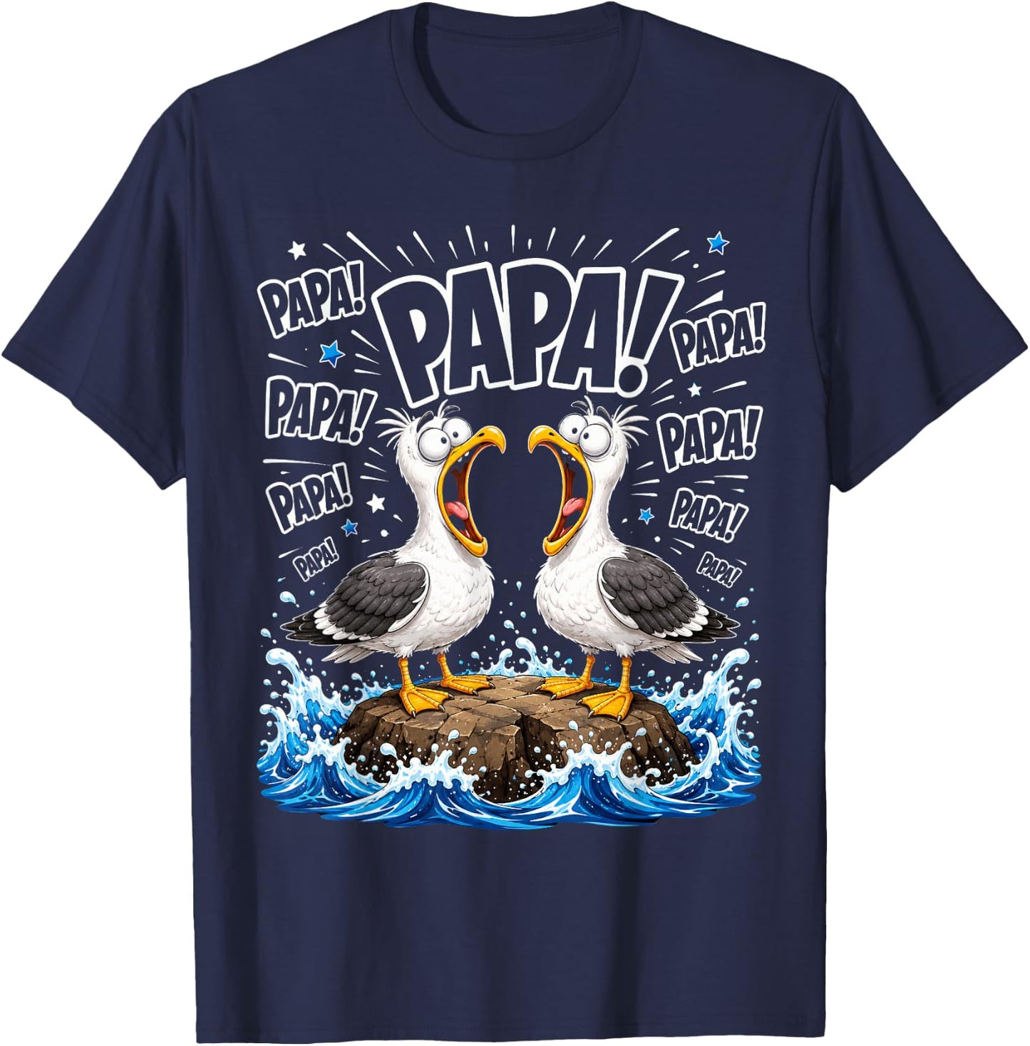 Dad Seagull Funny Papa Seagulls Fathers Day Humor Bird Lover T-Shirt - T-Shirt | Navy