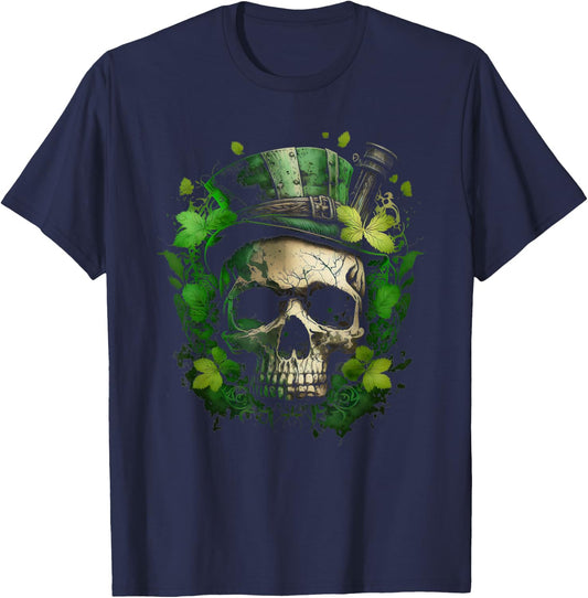 Irish Dark Luck St Patricks Day Skull T-Shirt - T-Shirt | Navy