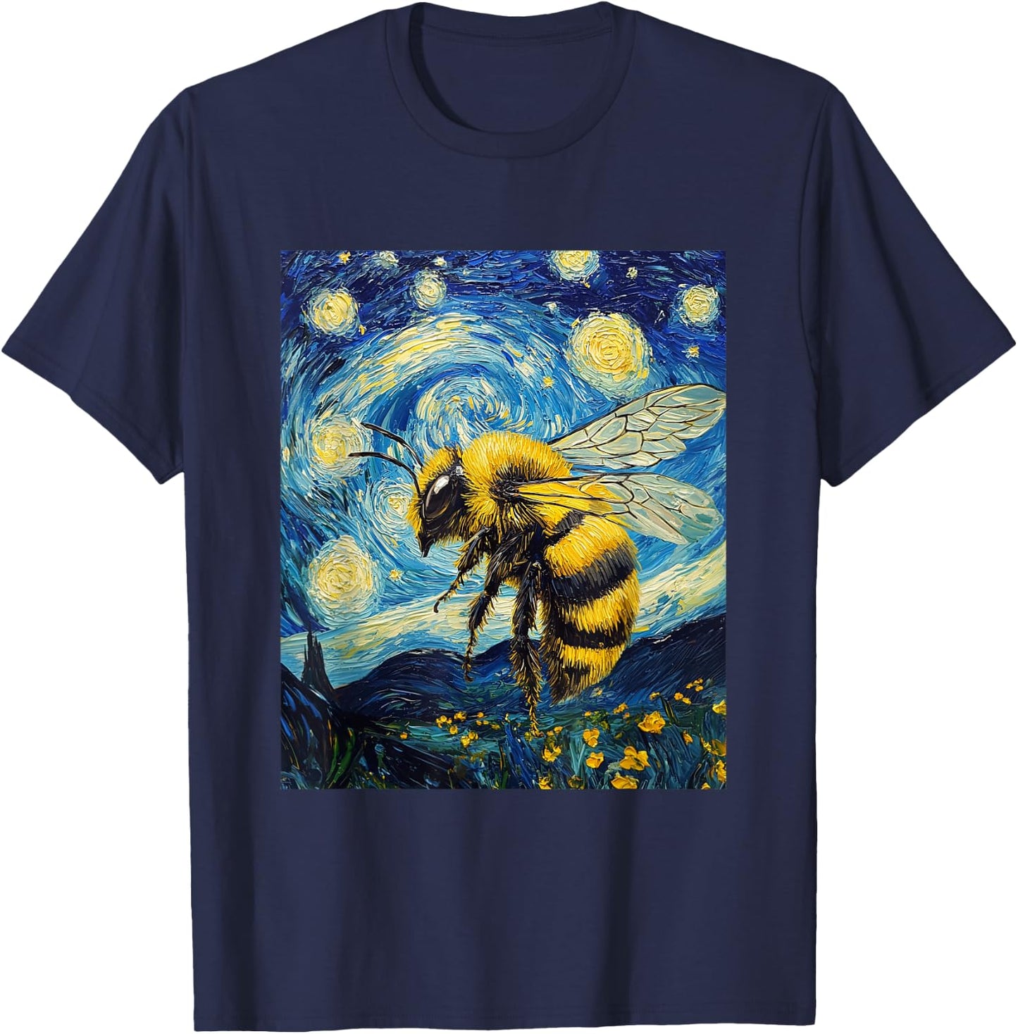 Bee Van Gogh Style Starry Night Graphic T-Shirt - T-Shirt | Navy
