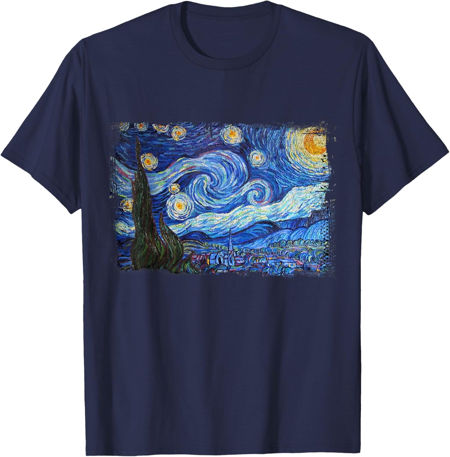 Starry Night by Vincent Van Gogh Famous Painting T-Shirt - T-Shirt | Navy