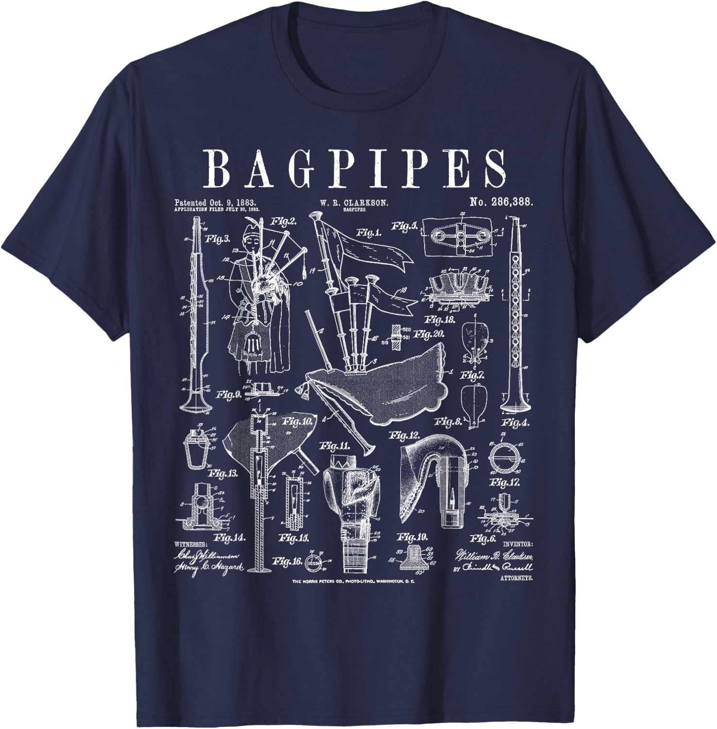 Bagpipe Bagpipe Player Vintage Patent Musician T-Shirt - T-Shirt | Navy