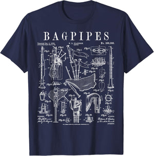 Bagpipe Bagpipe Player Vintage Patent Musician T-Shirt - T-Shirt | Navy