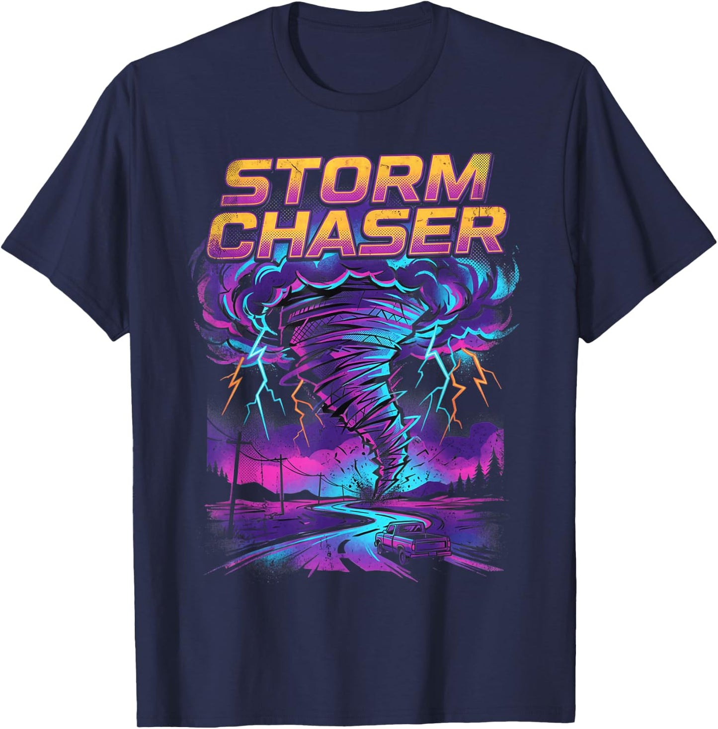 Tornado Chaser Storm Chasing Meteorologist Retro Wave T-Shirt - T-Shirt | Navy