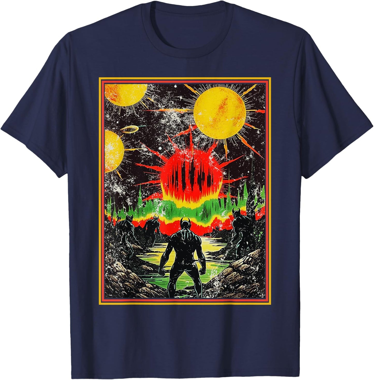 Monstrous Creature Emerging Retro 80s Dark Fantasy Art T-Shirt - T-Shirt | Navy