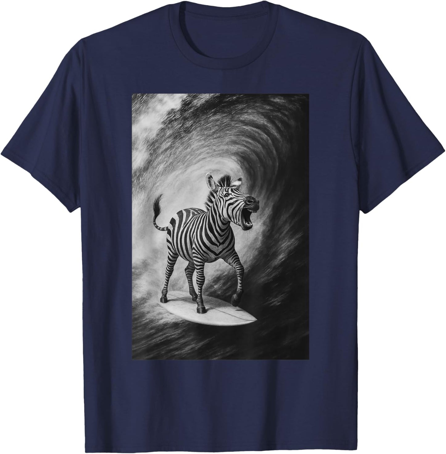 Funny Surfing Zebra Selfie On Surfboard Safari Animal T-Shirt - T-Shirt | Navy