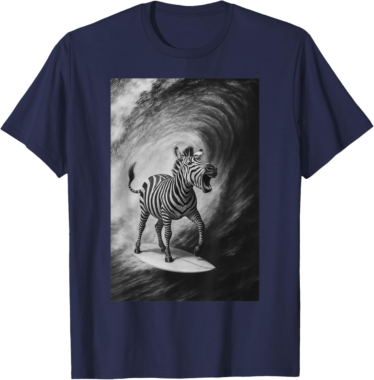Funny Surfing Zebra Selfie On Surfboard Safari Animal T-Shirt - T-Shirt | Navy
