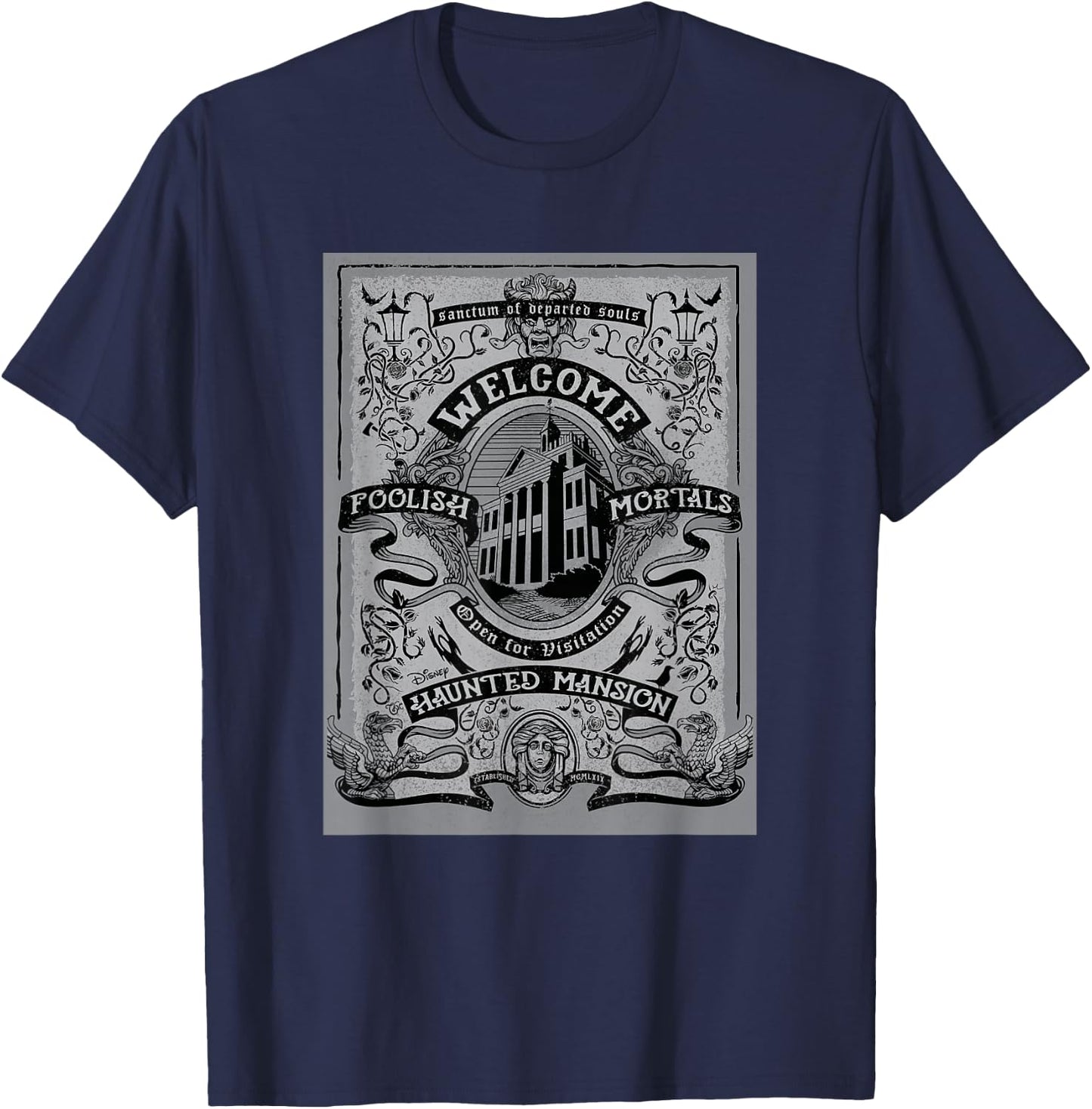 The Haunted Mansion Welcome Foolish Mortals Vintage Poster T-Shirt - T-Shirt | Navy