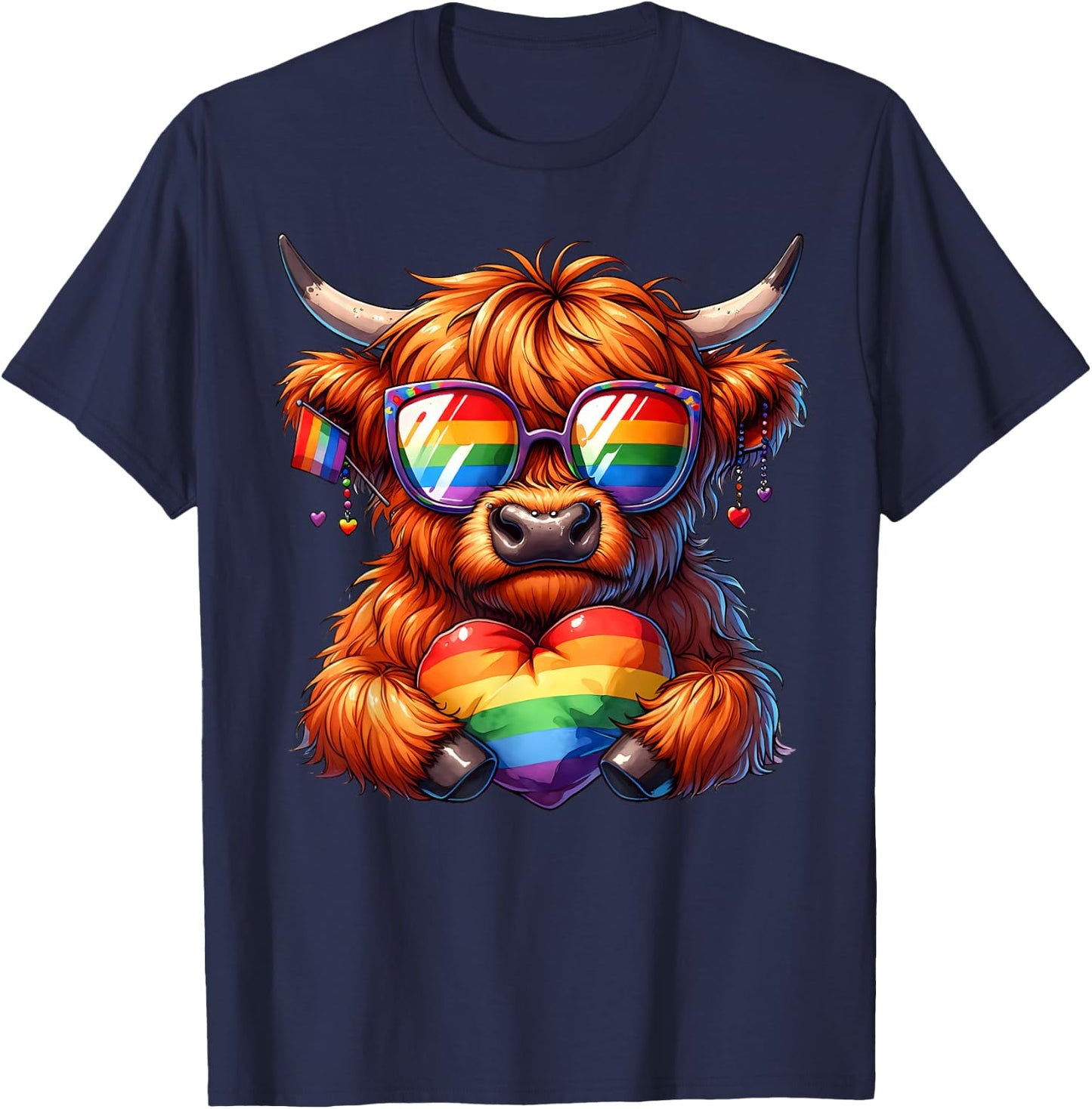 Gay Pride Cow Heart Rainbow Flag LGBT Women Girls Kids T-Shirt - T-Shirt | Navy