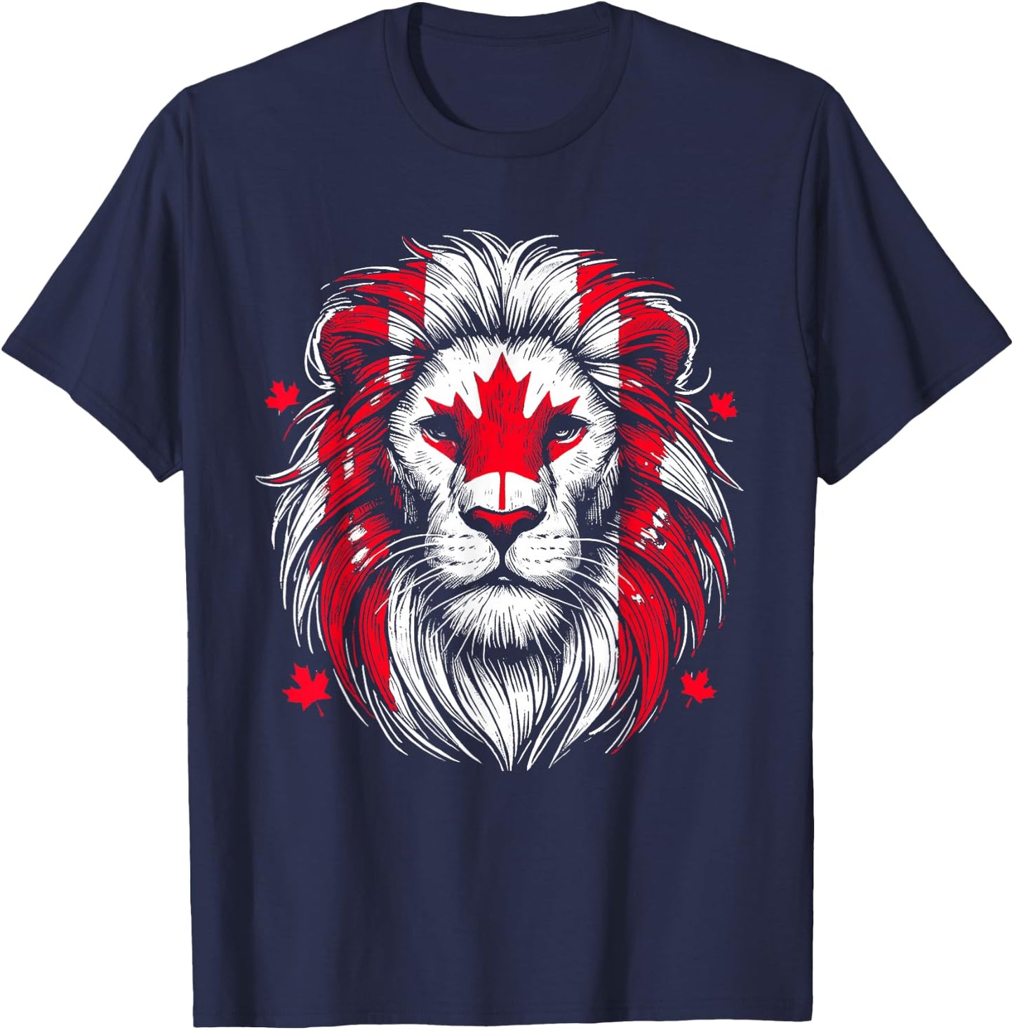 Patriotic Lion Maple Leaf Flag Canada Day Canadian Animal T-Shirt - T-Shirt | Navy