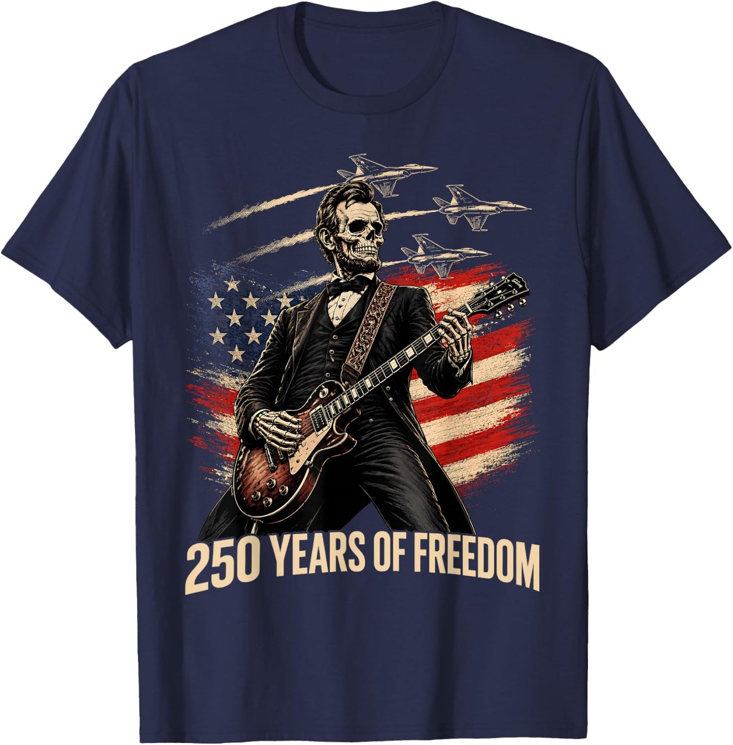 Abraham Lincoln Skeleton Rock Guitar Patriotic 4th of July T-Shirt - T-Shirt | Navy