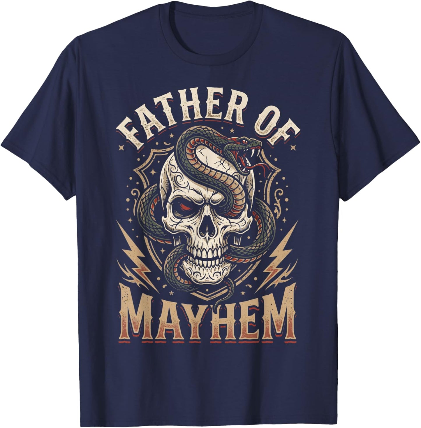 Father of Mayhem Vintage Gothic Skull and Snake T-Shirt - T-Shirt | Navy