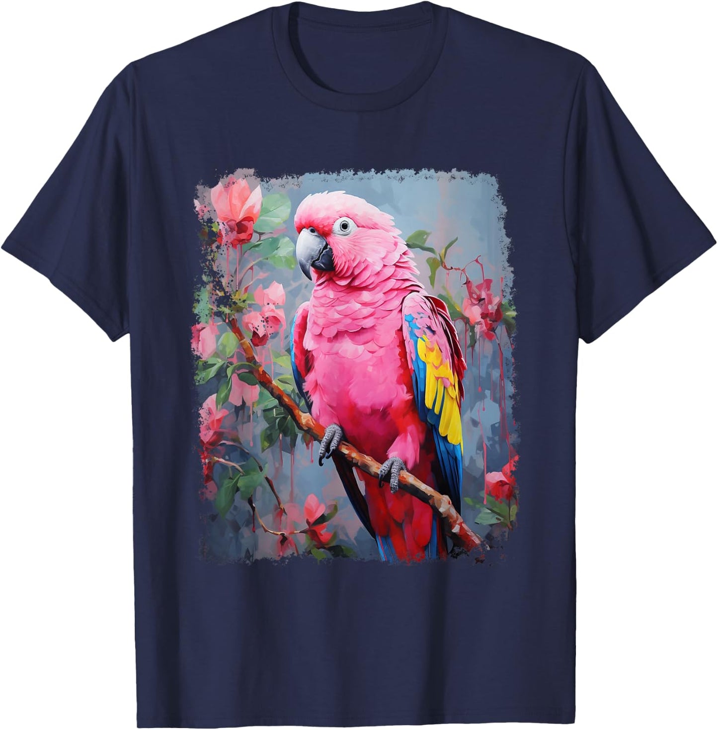 Pop Art Vintage Pet Bird Parrot Pink T-Shirt - T-Shirt | Navy