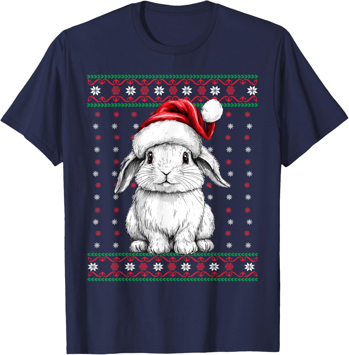 Ugly Christmas Sweater Rabbit Lover Santa Hat Funny Holiday T-Shirt - T-Shirt | Navy
