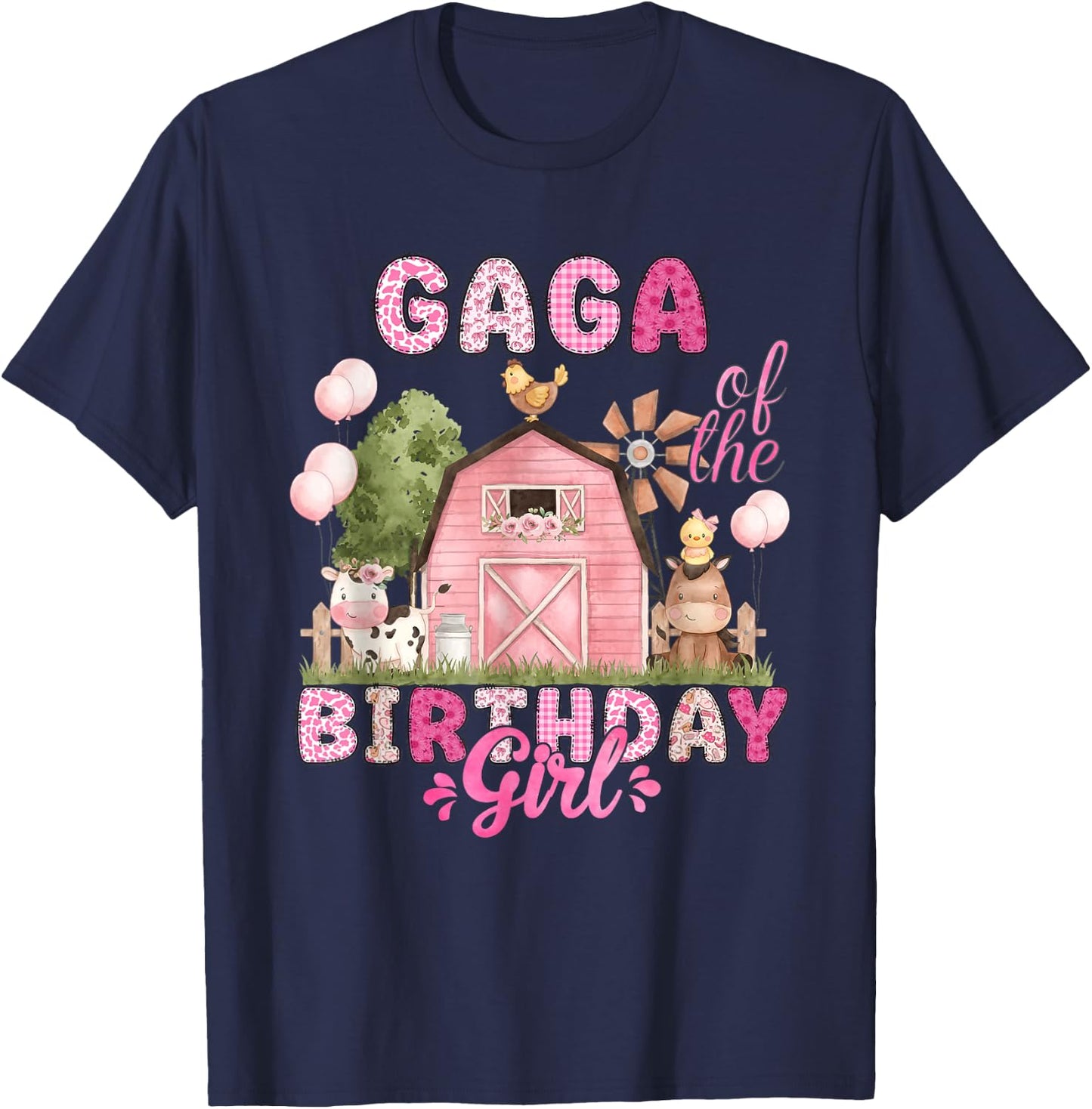 Gaga of The Birthday Girl 1St Bday Cow Farm Family T-Shirt - T-Shirt | Navy