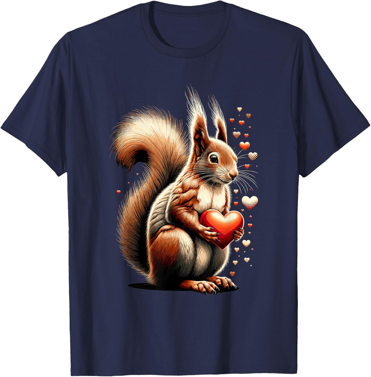Squirrel Holding Heart Valentine's Day Cute Valentine T-Shirt - T-Shirt | Navy