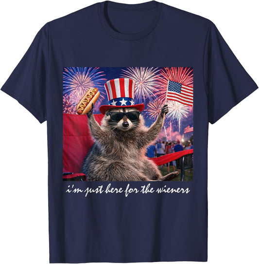 Hot Dog I'm Just Here for The Wieners Funny Fourth of July T-Shirt - T-Shirt | Navy