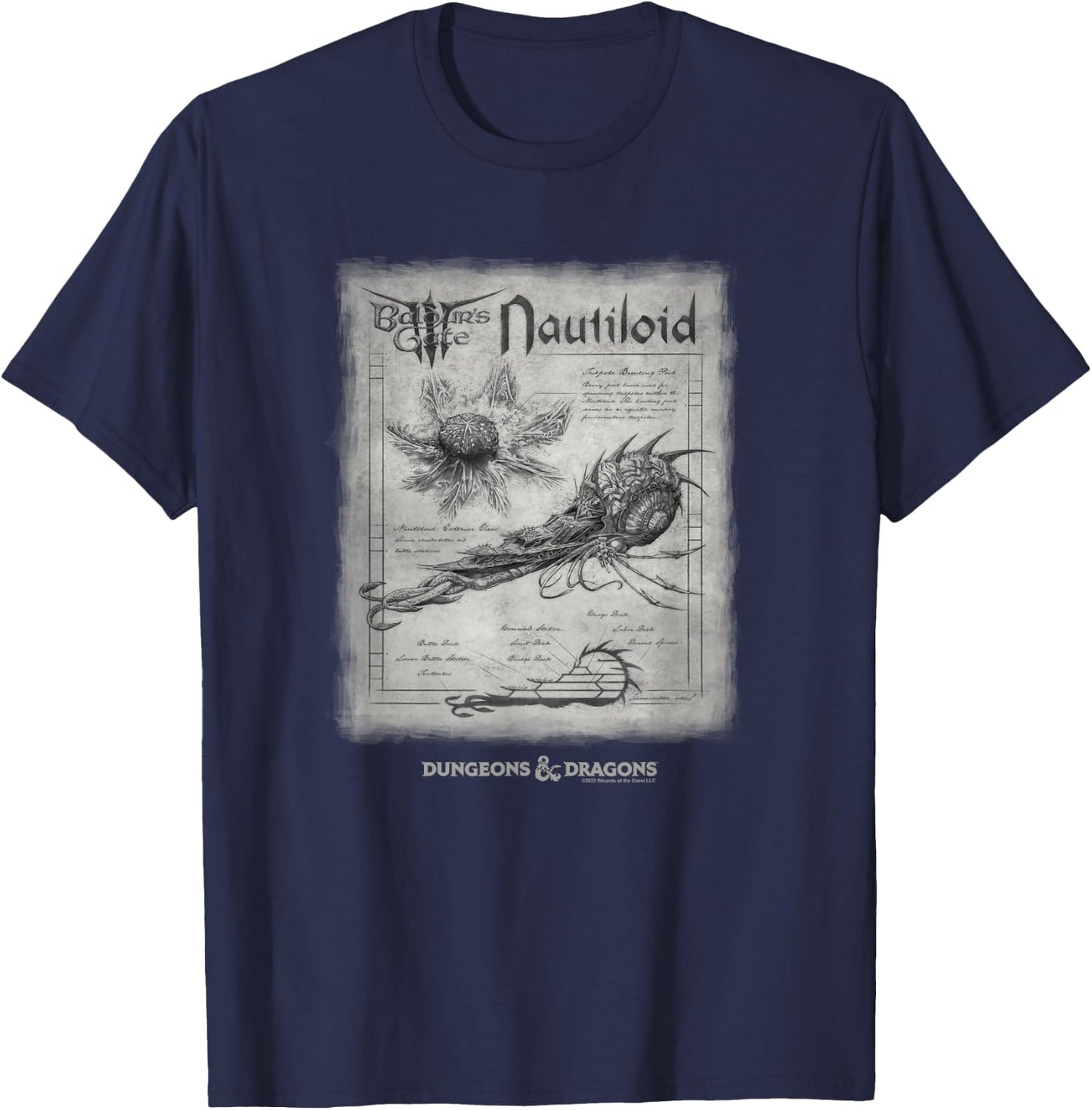Dungeons & Dragons Baldur's Gate III Nautiloid Schematics T-Shirt - T-Shirt | Navy