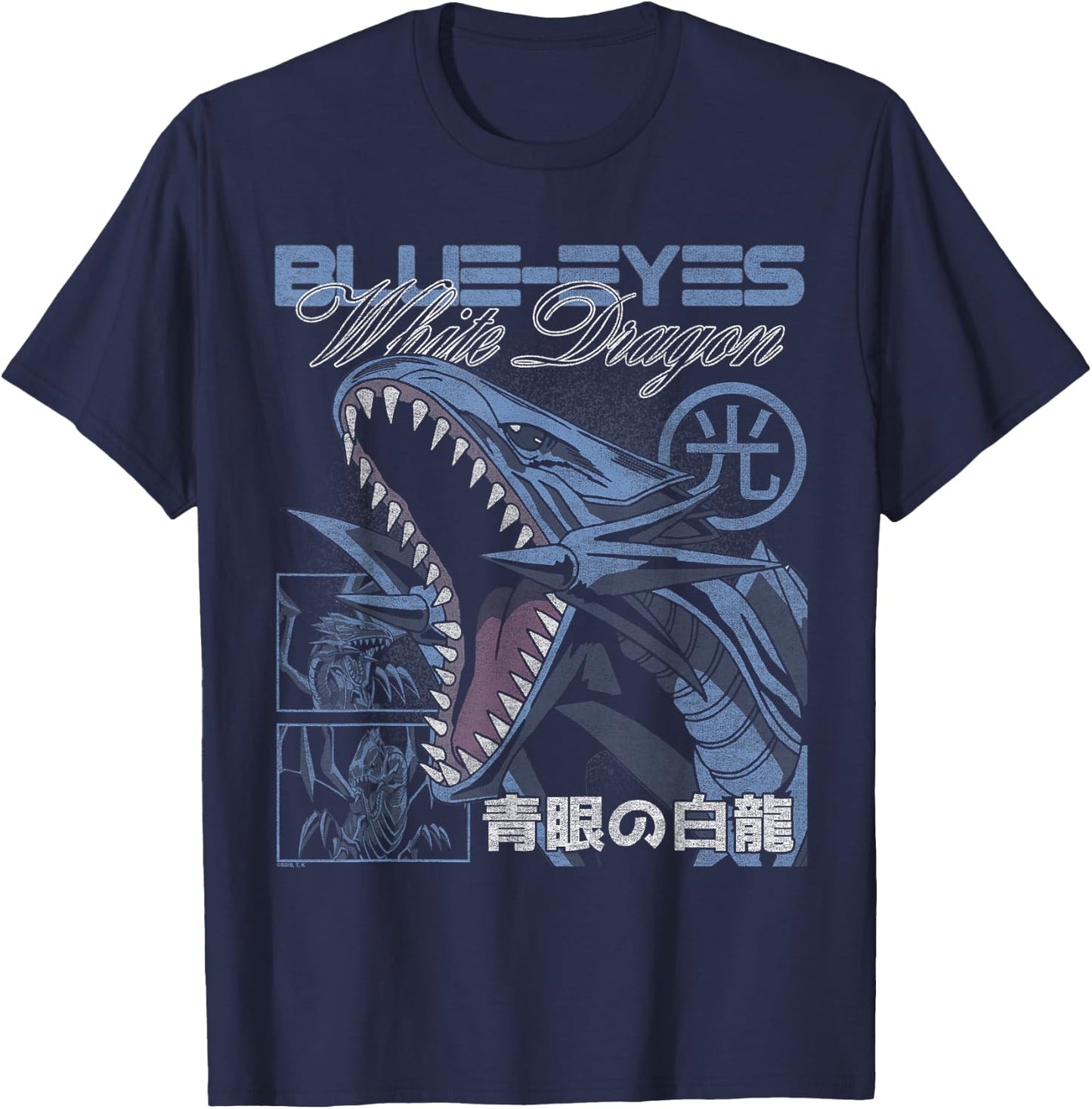 Yu-Gi-Oh! Blue-Eyes White Dragon Modern Collage Card Anime T-Shirt - T-Shirt | Navy