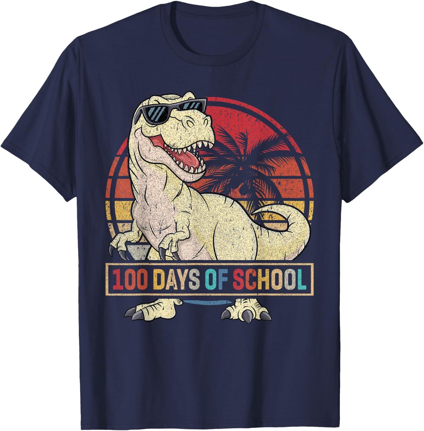 100 Days of School Dinosaur 100 Days Smarter Kids 100th Day T-Shirt - T-Shirt | Navy