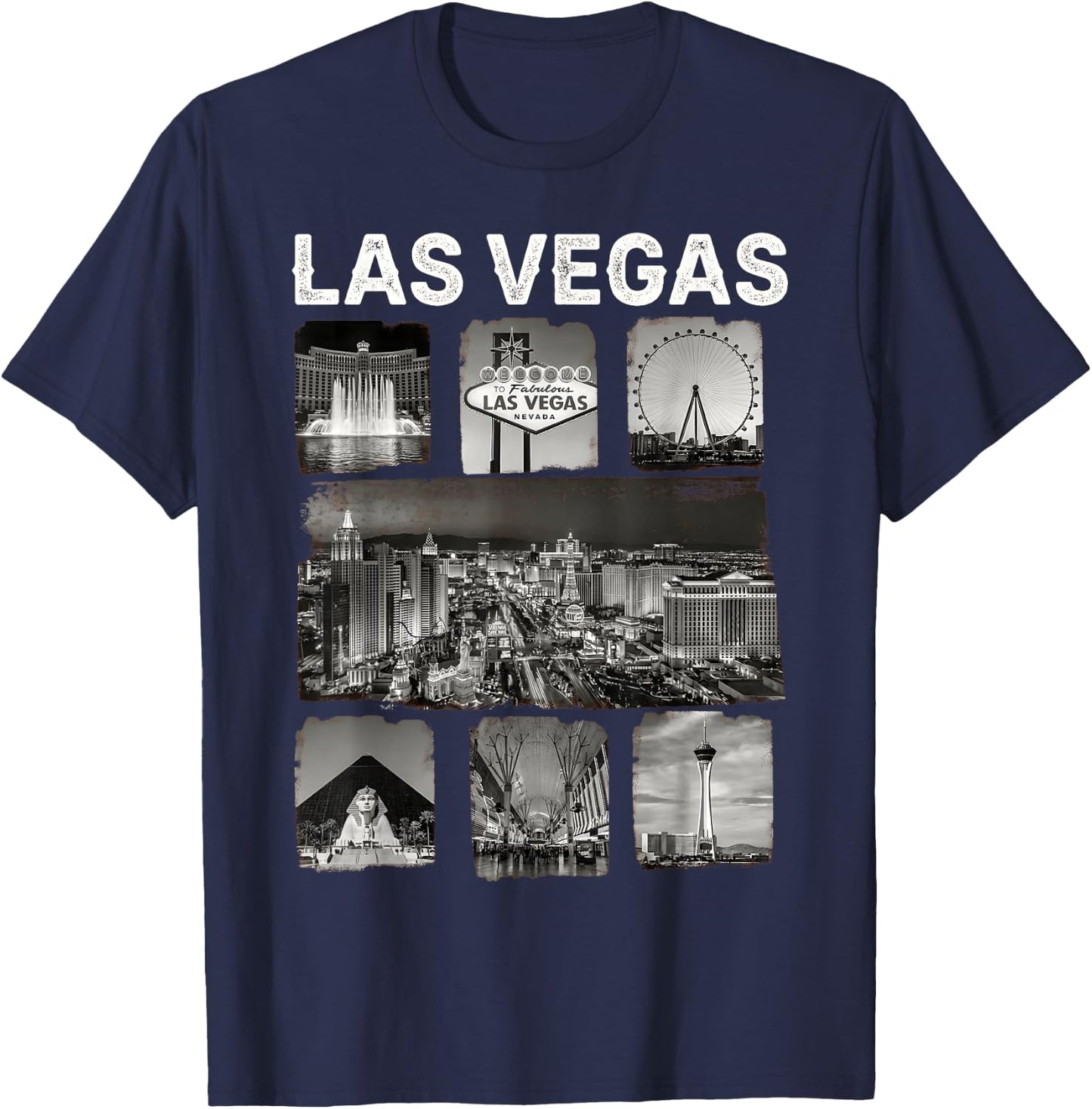 Las Vegas Nevada Iconic Landmarks Collage T-Shirt - T-Shirt | Navy